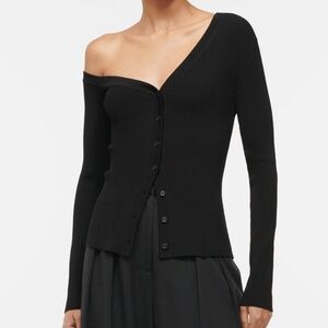 STAUD Craftsman One-Shoulder Rib Cardigan